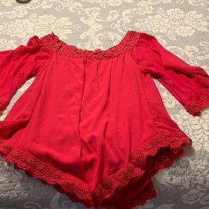 Pink off the shoulder, ruffled cotton top. Size L.
